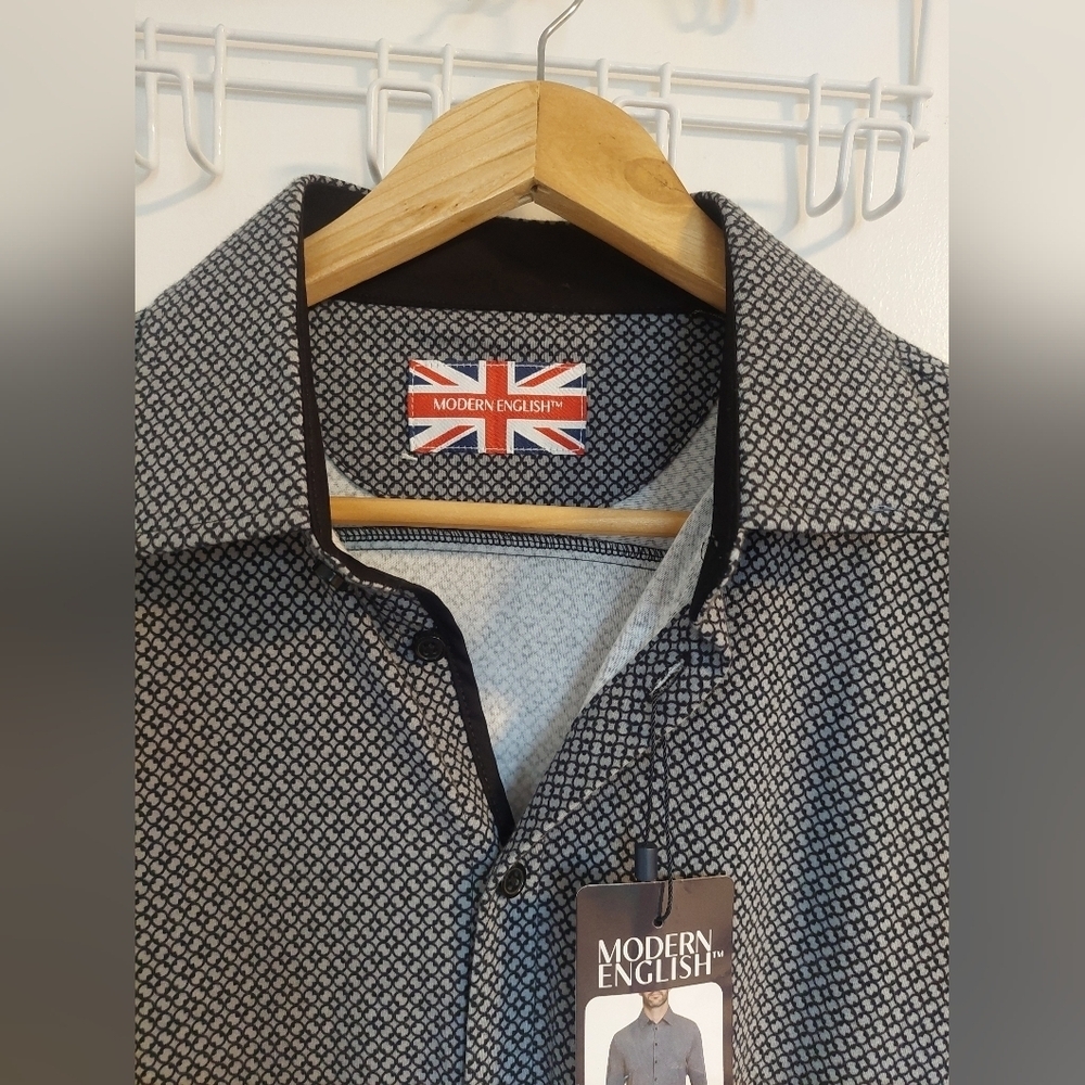Modern English Men's Gray Patterned Casual Shirt - Picture 2 of 4